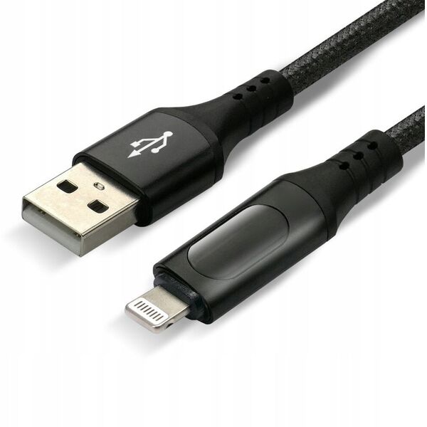 Πλεκτό καλώδιο USB -> Lighting 1m 2.4A με ενσωματωμένη οθόνη μαύρο