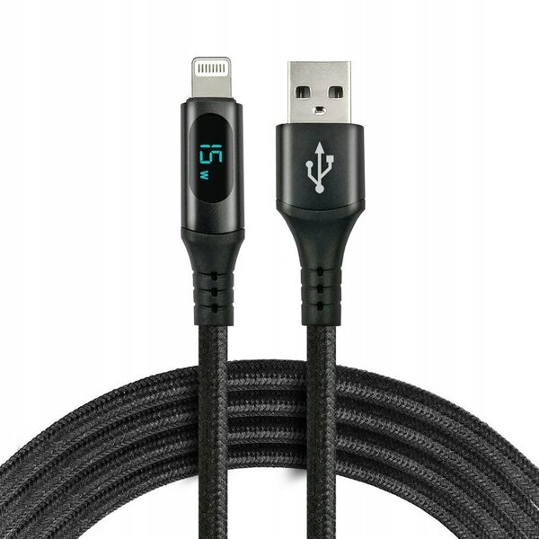 Πλεκτό καλώδιο USB -> Lighting 1m 2.4A με ενσωματωμένη οθόνη μαύρο