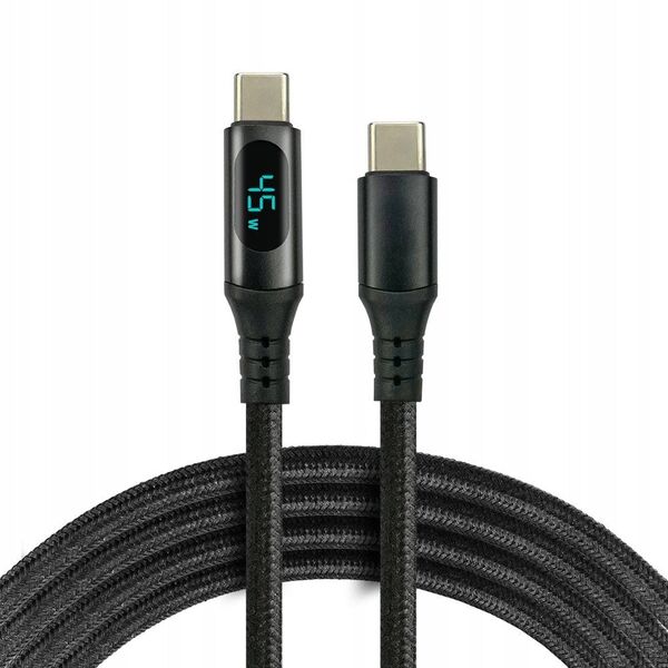 Πλεκτό καλώδιο USB-C -> USB-C 3m 60W με ενσωματωμένη οθόνη μαύρο