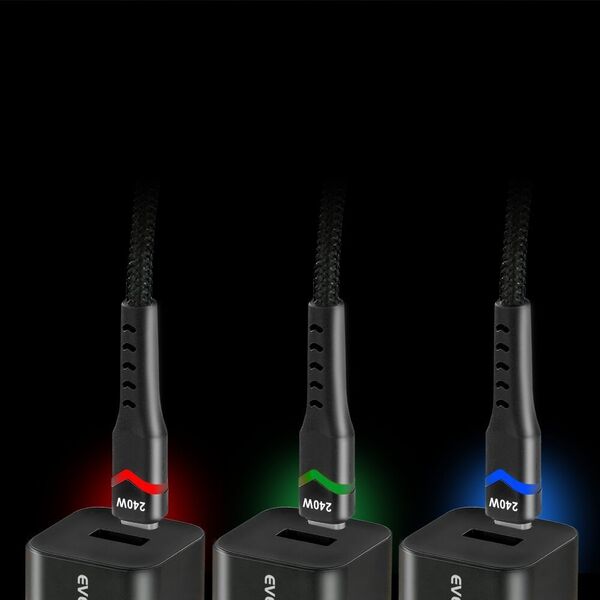 Πλεκτό καλώδιο USB-C -> USB-C 2m 240W RGB μαύρο
