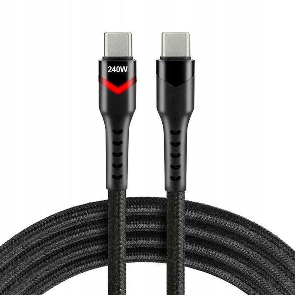 Πλεκτό καλώδιο USB-C -> USB-C 2m 240W RGB μαύρο