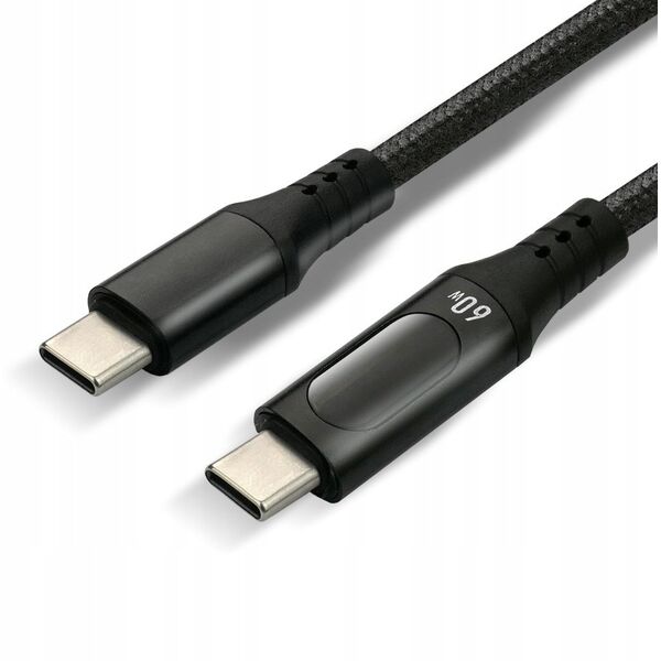 Πλεκτό καλώδιο USB-C -> USB-C 2m 60W ενσωματωμένη οθόνη μαύρο