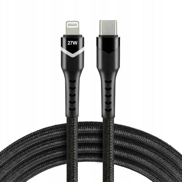 Πλεκτό καλώδιο USB-C -> Lightning 1m 27W RGB LED μαύρο