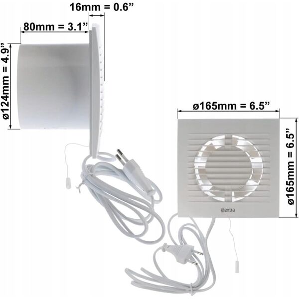 Ανεμιστήρας οικιακής χρήσης EUROPLAST E-Extra EE125WP, 125mm, με καλώδιο και διακόπτη