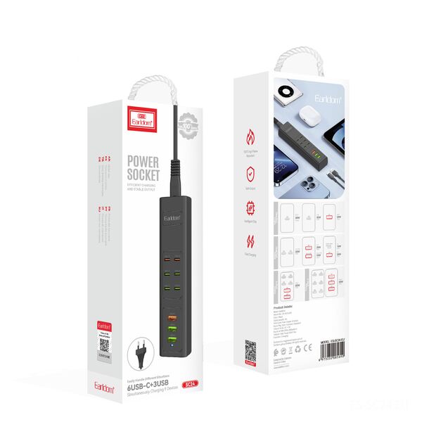Πολύπριζο Earldom ES-SC24, 6 х USB-C, 3 x USB F, 1m., Μαυρο - 40520 έως 12 άτοκες Δόσεις