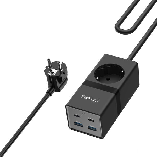 Πολύπριζο Earldom ES-SC21, 1 way, CEE 7/3, 2 х USB F, 2 x USB-C, 1m., Μαυρο - 40521 έως 12 άτοκες Δόσεις