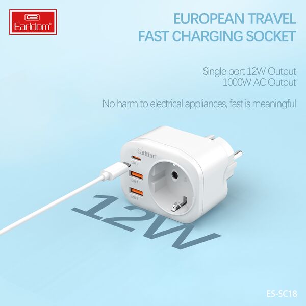 Λευκό Earldom ES-SC18, 2xUSB, 1xType-C, Ασπρο - 40524 έως 12 άτοκες Δόσεις