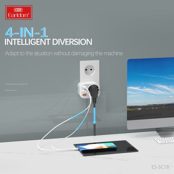 Λευκό Earldom ES-SC18, 2xUSB, 1xType-C, Ασπρο - 40524 έως 12 άτοκες Δόσεις