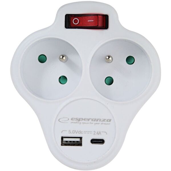 ELK311W Esperanza rozgałęźnik elektr. 2 gn. usb-c usb-a wł. biały