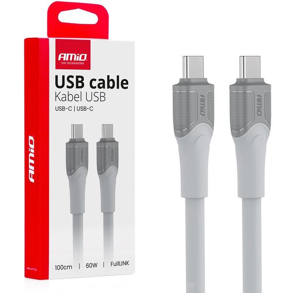 Kabel do ładowania usb-c usb-c 60w 100cm fulllink transmisja danych amio-04291