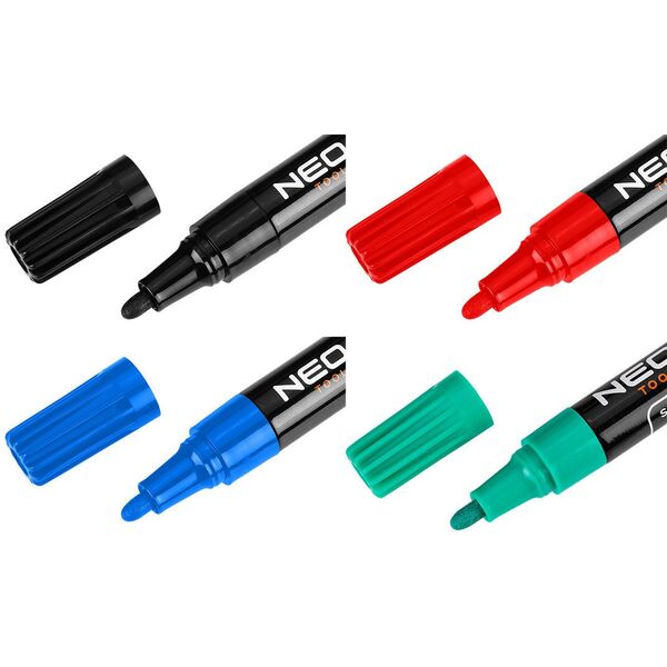 Marker budowlany gruby, 4 kolory, permanentny, wodoodporny, lakierowy, aluminiowy, 4 szt
