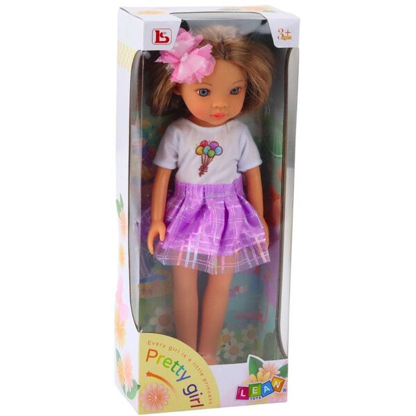 Lalka W Fioletowej Sukience Długie Brązowe Włosy Spinka Kwiat LEAN Toys