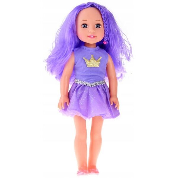 Lalka W Sukience z Koroną Długie Włosy Fioletowa Szczotka 38cm LEAN Toys