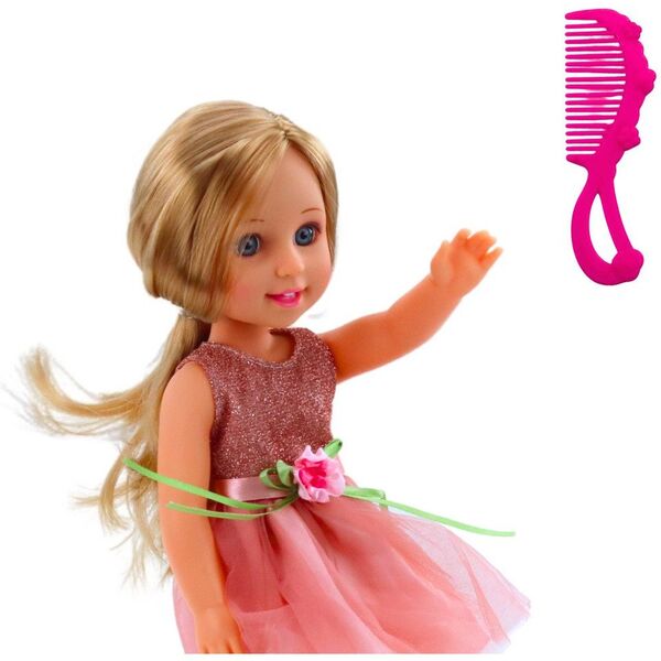 Lalka W Sukience z Kokardką Długie Włosy Różowa Grzebień 38cm LEAN Toys