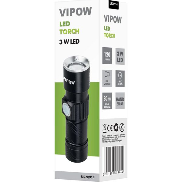 Latarka LP Latarka aluminiowa 3W (ZOOM, wtyk USB)