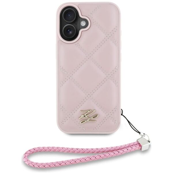 Etui Karl Lagerfeld Quilted Initial Logo & Chain Strap do Apple iPhone 16 różowy