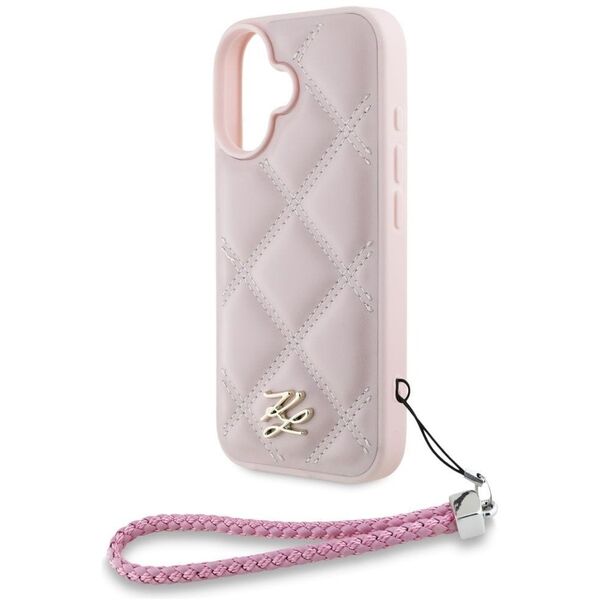 Etui Karl Lagerfeld Quilted Initial Logo & Chain Strap do Apple iPhone 16 różowy