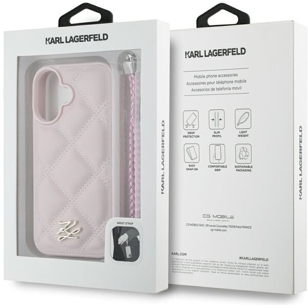 Etui Karl Lagerfeld Quilted Initial Logo & Chain Strap do Apple iPhone 16 różowy