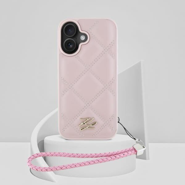 Etui Karl Lagerfeld Quilted Initial Logo & Chain Strap do Apple iPhone 16 różowy