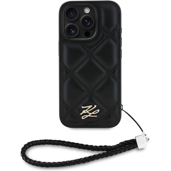 Etui Karl Lagerfeld Quilted Initial Logo & Chain Strap do Apple iPhone 16 Pro czarny