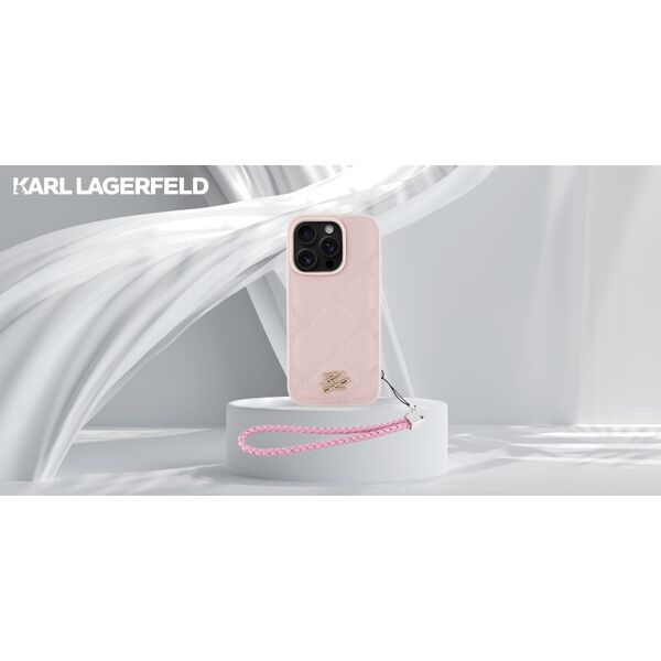 Etui Karl Lagerfeld Quilted Initial Logo & Chain Strap do Apple iPhone 16 Pro różowy