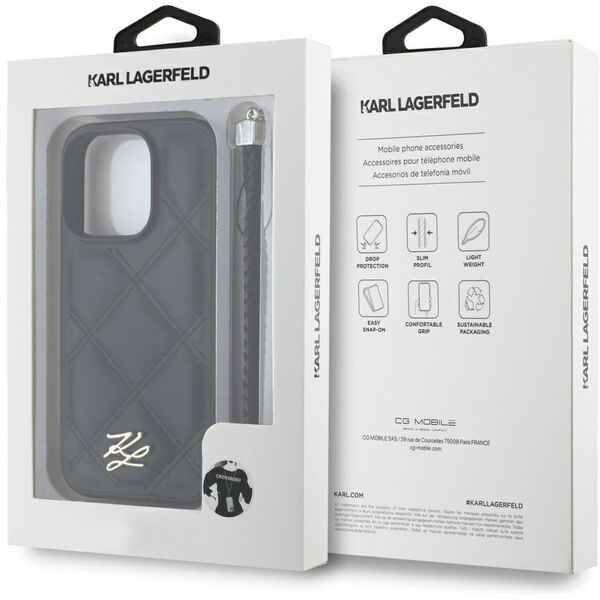 Etui Karl Lagerfeld Quilted Initial Logo & Chain Strap do Apple iPhone 16 Pro Max czarny