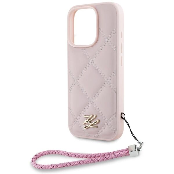 Etui Karl Lagerfeld Quilted Initial Logo & Chain Strap do Apple iPhone 16 Pro Max różowy