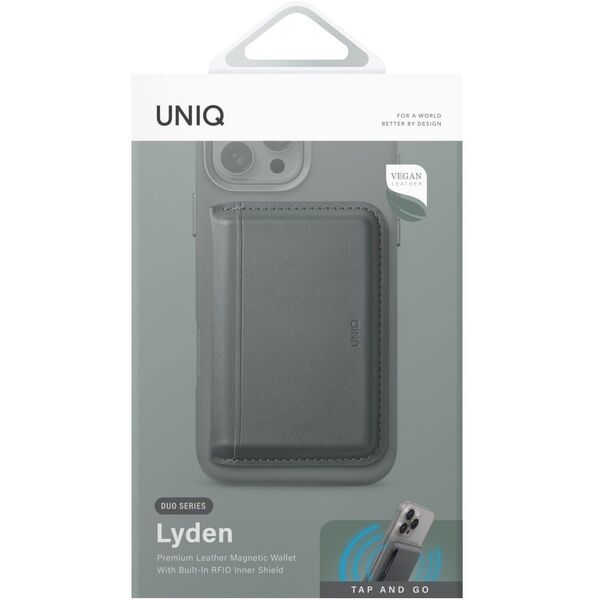 Magnetyczny portfel RFID UNIQ Lyden DS   stojak na telefon zielony