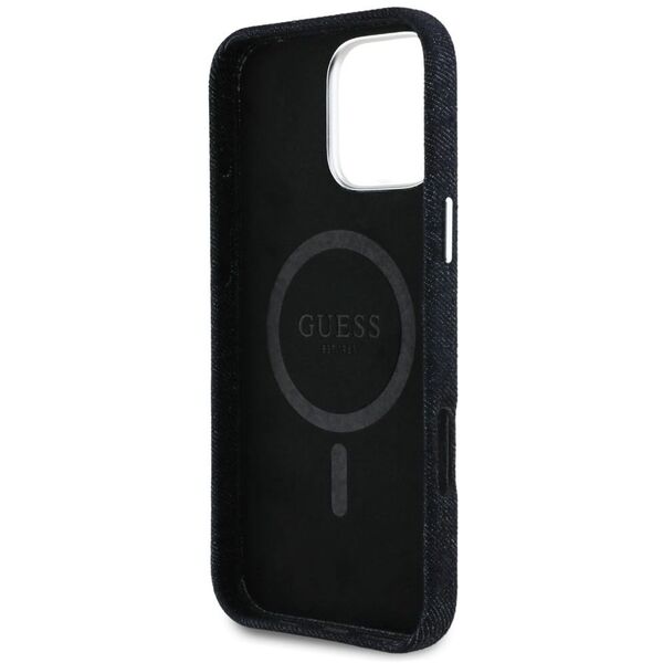 Etui Guess Denim Triangle Logo MagSafe   do iPhone 16 Pro Max czarny