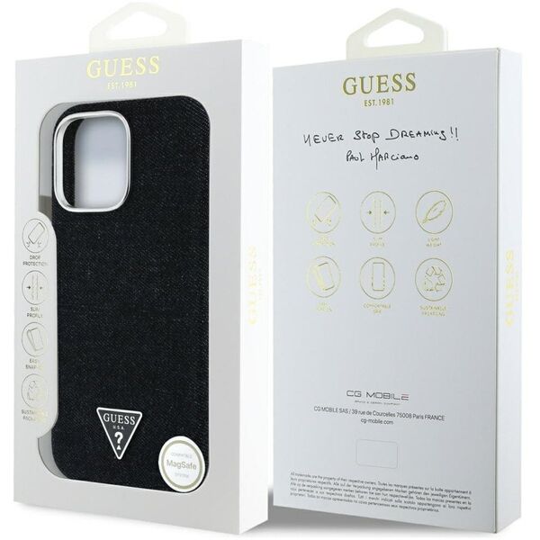 Etui Guess Denim Triangle Logo MagSafe   do iPhone 16 Pro Max czarny