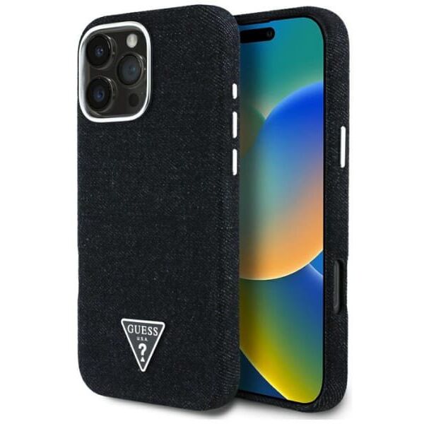 Etui Guess Denim Triangle Logo MagSafe   do iPhone 16 Pro Max czarny
