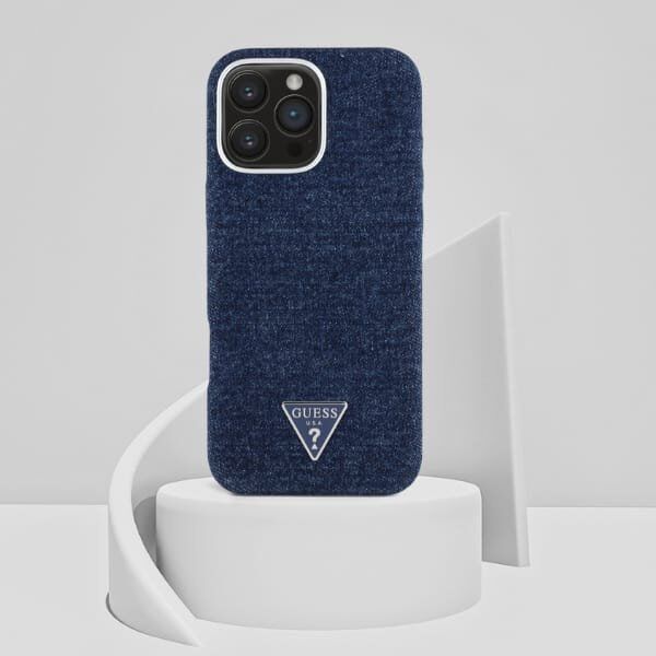 Etui Guess Denim Triangle Logo MagSafe   do iPhone 16 Pro Max niebieski