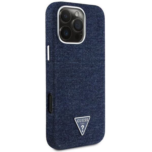 Etui Guess Denim Triangle Logo MagSafe   do iPhone 16 Pro Max niebieski