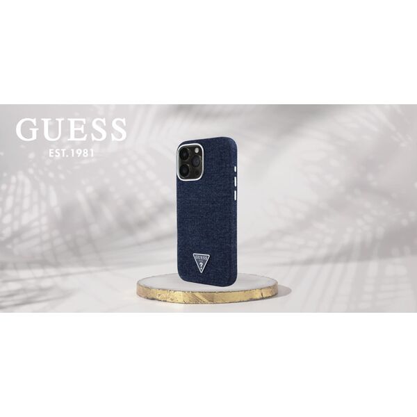Etui Guess Denim Triangle Logo MagSafe   do iPhone 16 Pro Max niebieski