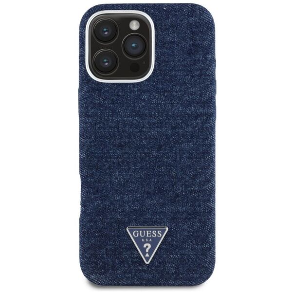 Etui Guess Denim Triangle Logo MagSafe   do iPhone 16 Pro niebieski