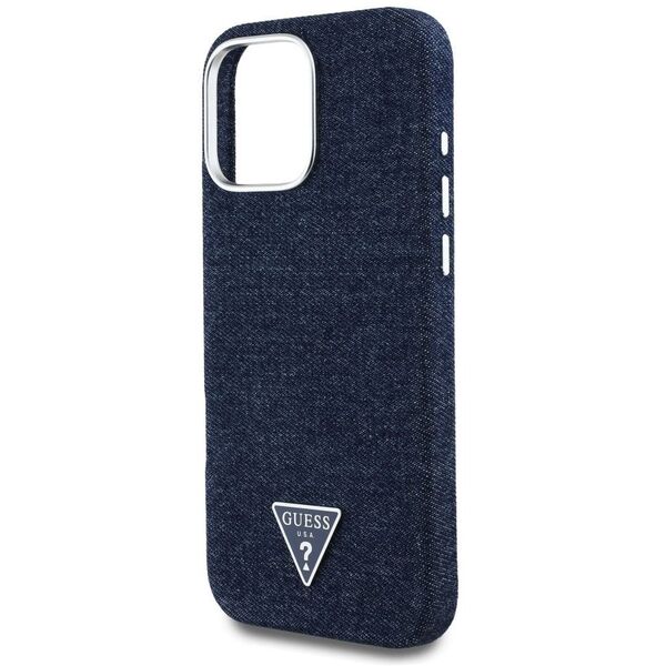 Etui Guess Denim Triangle Logo MagSafe   do iPhone 16 Pro niebieski