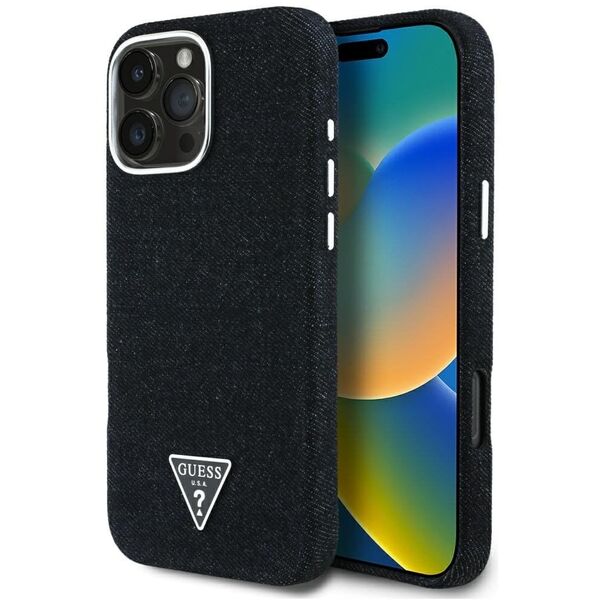 Etui Guess Denim Triangle Logo MagSafe   do iPhone 16 Pro czarny
