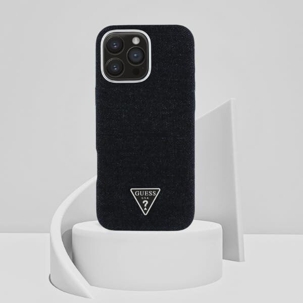 Etui Guess Denim Triangle Logo MagSafe   do iPhone 16 Pro czarny