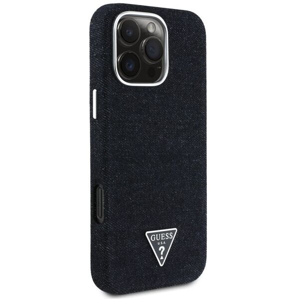 Etui Guess Denim Triangle Logo MagSafe   do iPhone 16 Pro czarny