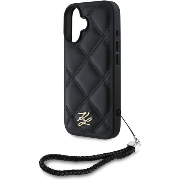 Etui Karl Lagerfeld Quilted Initial Logo & Chain Strap do iPhone 16 czarny