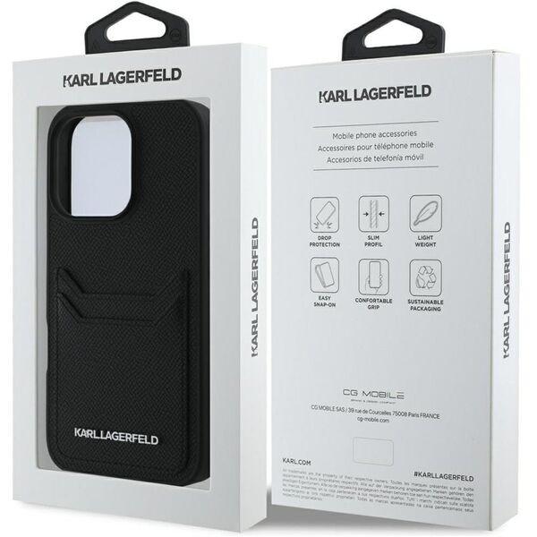 Etui Karl Lagerfeld HC Grained PU        Cardslot Metal Elong do iPhone 16 Pro czarny