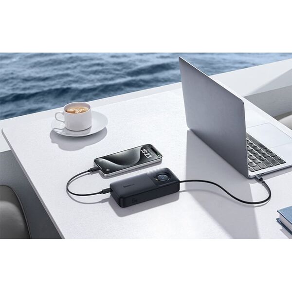 Powerbank Baseus Free2Pull 20000mAh 65W + wbudowany kabel USB-C 70cm (czarny)