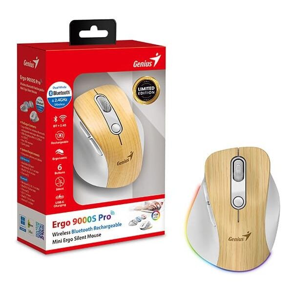 Mysz bezprzewodowa, Genius Ergo 9000S Pro, bia�o-be�owy, optyczna, 2400DPI