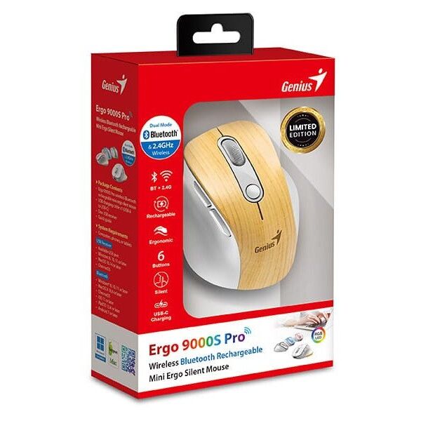Mysz bezprzewodowa, Genius Ergo 9000S Pro, bia�o-be�owy, optyczna, 2400DPI