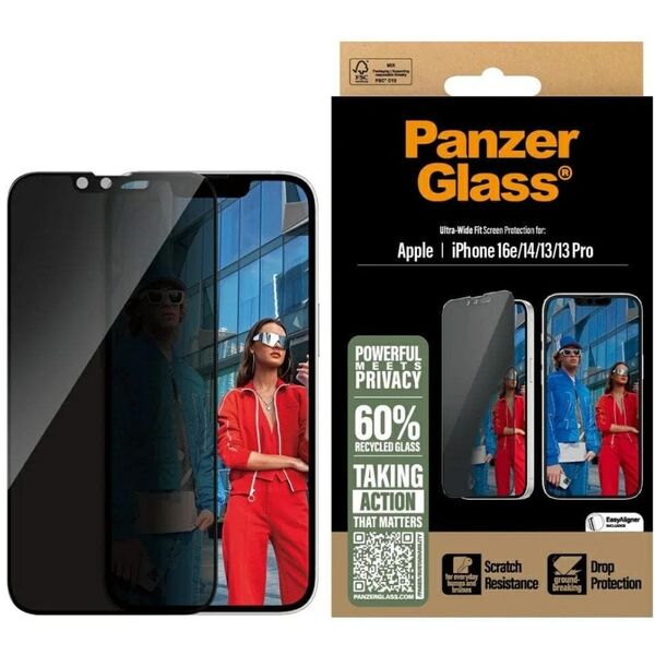 PanzerGlass Ultra-Wide Fit - szkło prywatyzujące do iPhone 16E/14/13/13 Pro czarna ramka - Gwarancja bezpieczeństwa. Proste raty. Bezpłatna wysyłka od 170 zł.