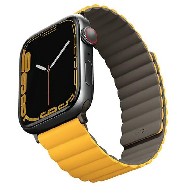 UNIQ pasek Revix Apple Watch Series 4/5/6/7/8/SE/SE2/Ultra 42/44/45mm. Reversible Magnetic musztardowy-khaki/mustard-khaki