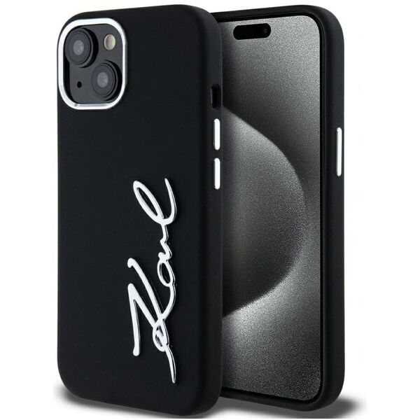Case Karl Lagerfeld Silicone Metal Script Logo for iPhone 15 black