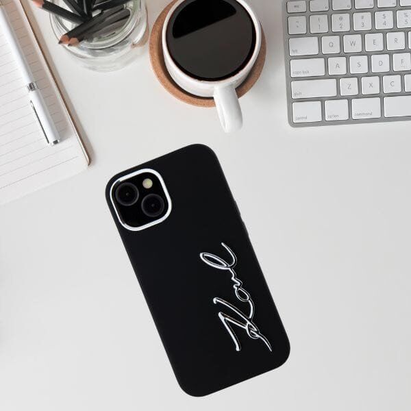 Case Karl Lagerfeld Silicone Metal Script Logo for iPhone 15 black