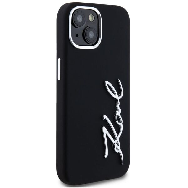 Case Karl Lagerfeld Silicone Metal Script Logo for iPhone 15 black