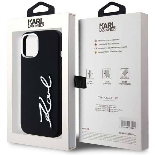 Case Karl Lagerfeld Silicone Metal Script Logo for iPhone 15 black